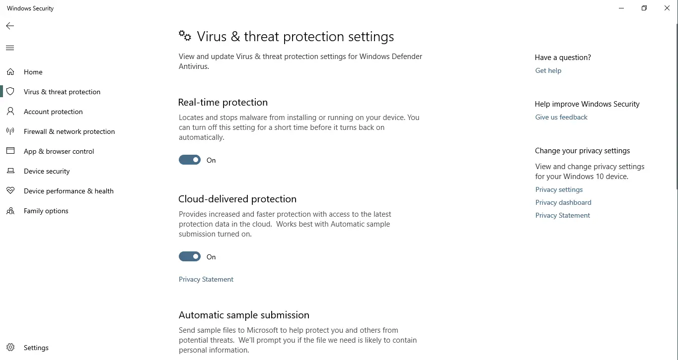 virus and threat protection