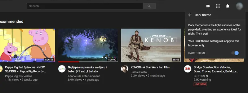 how to enable dark mode on youtube 4