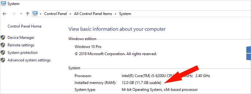 how to check ram on windows 10 12