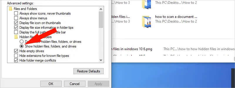 how to show hidden files in windows 10 f